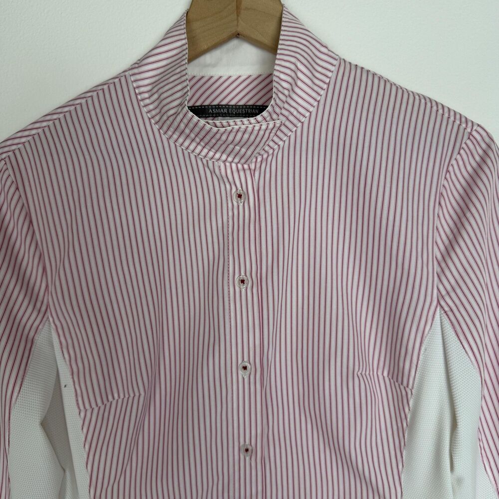 Asmar Equestrian Shirt Womens Small Pink Stripe Button Long Sleeve Riding